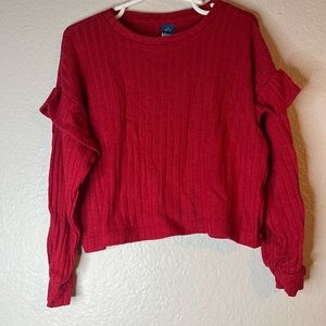 Old Navy Girls Red Ribbed Ruffle long sleeve Top S (6-7)